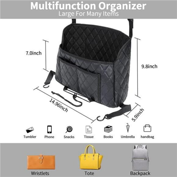 Purse Holder for Car Net Pocket Handbag Holder, (Leather Black) - Picture 4 of 14